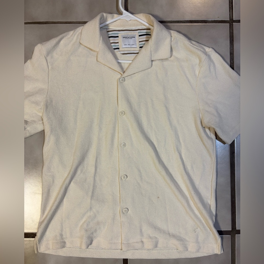 Denim & Flower Cream Short Sleeve Shirt Button Up